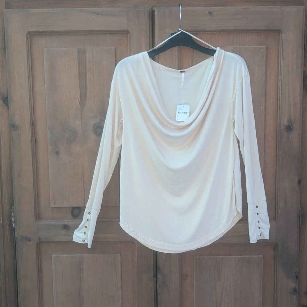 Free People Long Sleeve Top Cowl Neck Raw Edge Hem Drop Shoulder Size Small